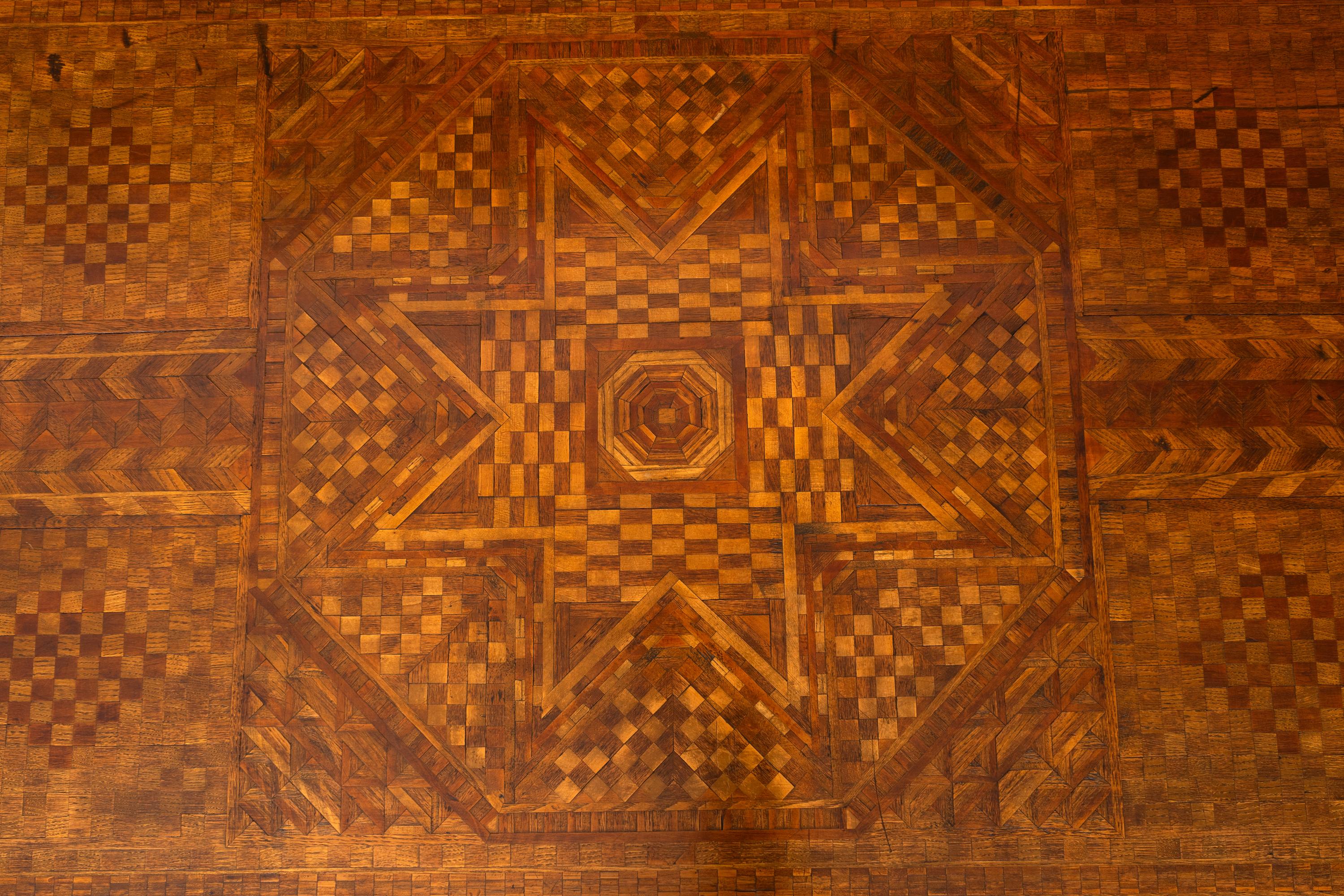 A Fine Tramp Art Parquetry Library Table and Book, Tramp Art: One Notch at a Time by Clifford Wallach