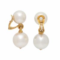 Verdura, Cultured Pearl, Diamond, and Yellow Gold Earrings