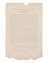 LINCOLN, Abraham (1809-1865). By the President of the United States. A Proclamation . Washington, D.C.: Department of State, 9 May 1863.