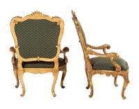 A Pair of Rococo Style Giltwood Fauteuils