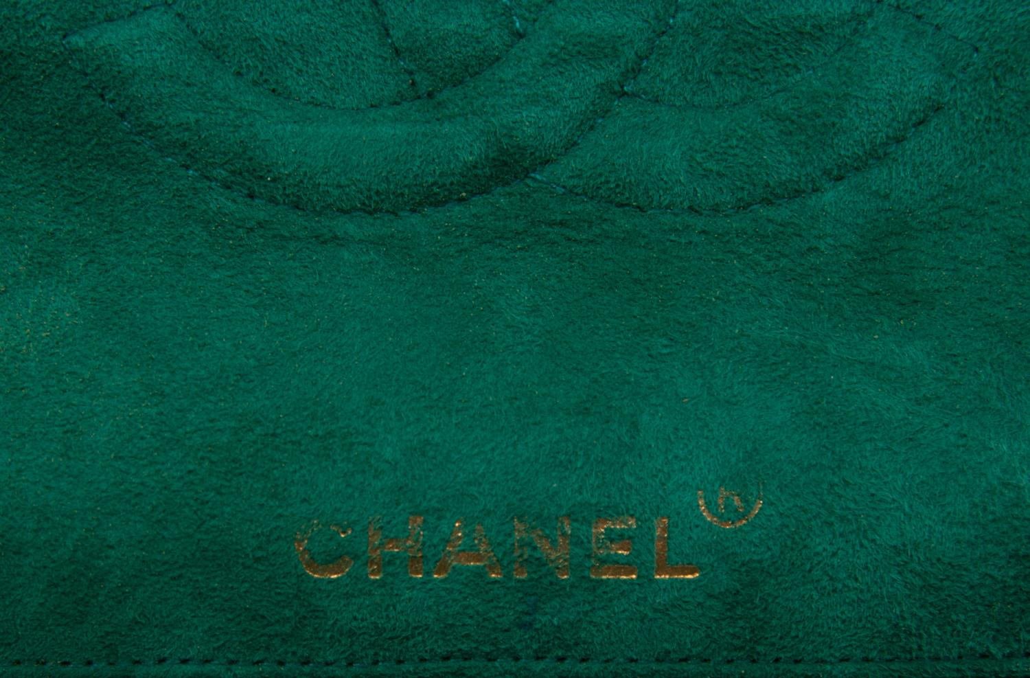 CHANEL, GREEN SUEDE GRIPOIX FLAP BAG