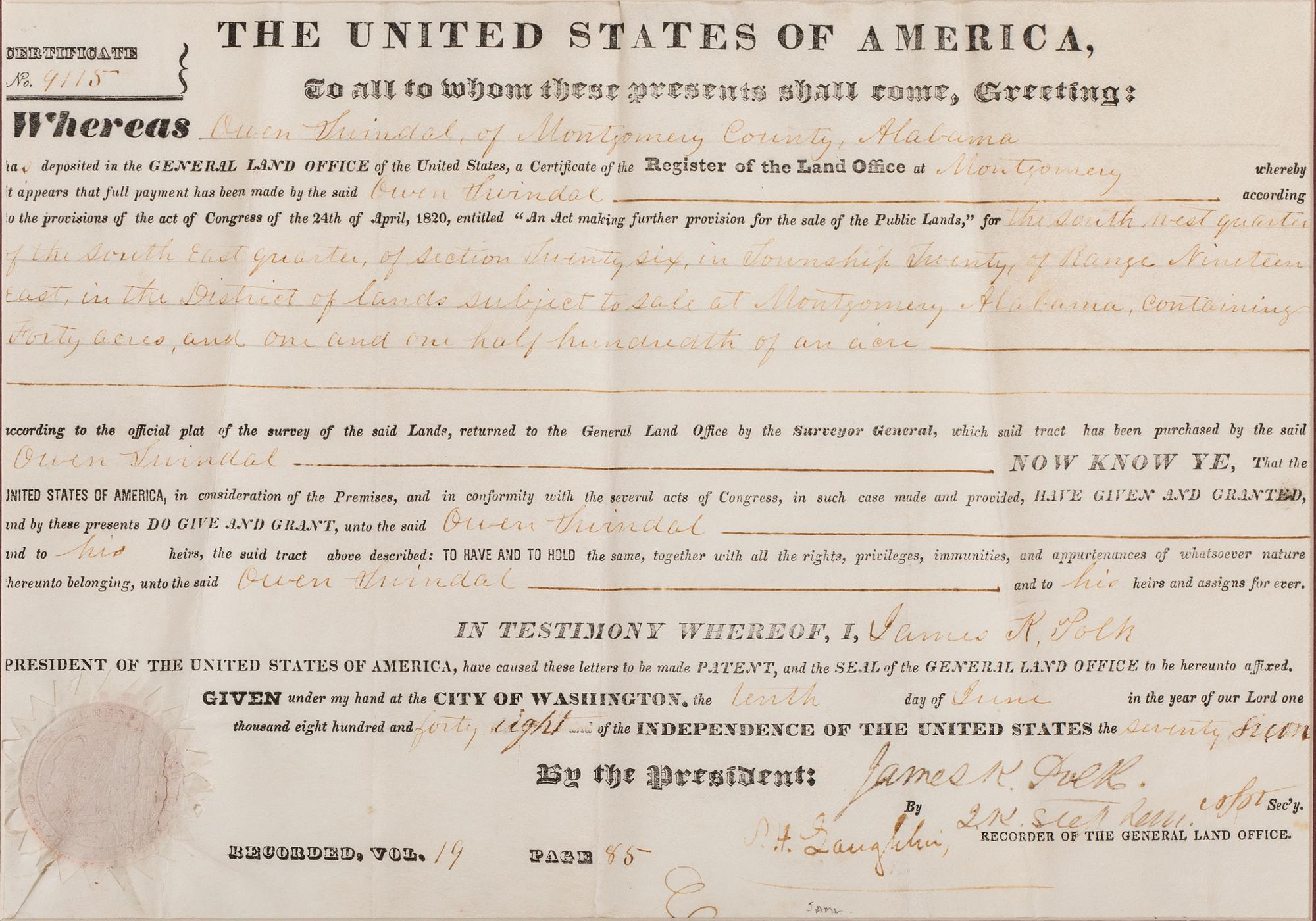 [POLK, James K. (1795-1849) -- PIERCE, Franklin (1804-1869) -- VAN BUREN, Martin (1782-1862).]