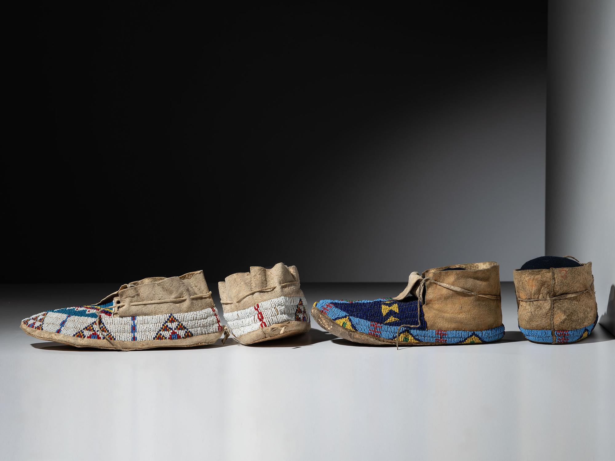 Sioux Beaded Hide Moccasins, Two Pairs