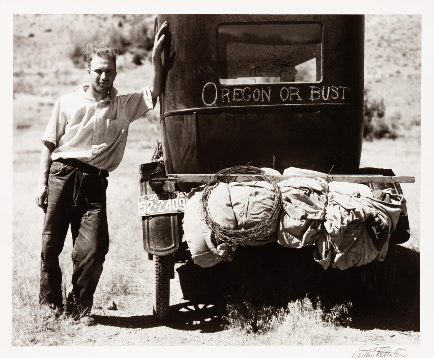 A group of four photographs ( Vernon Evans, Migrant from South Dakota, Montana , 1936; Minnie Knox, Garrett County, Maryland, 1937 (printed 1976); Oklahoma Migrants, 1936; Dust Storm, Cimarron County, Oklahoma, 1936)