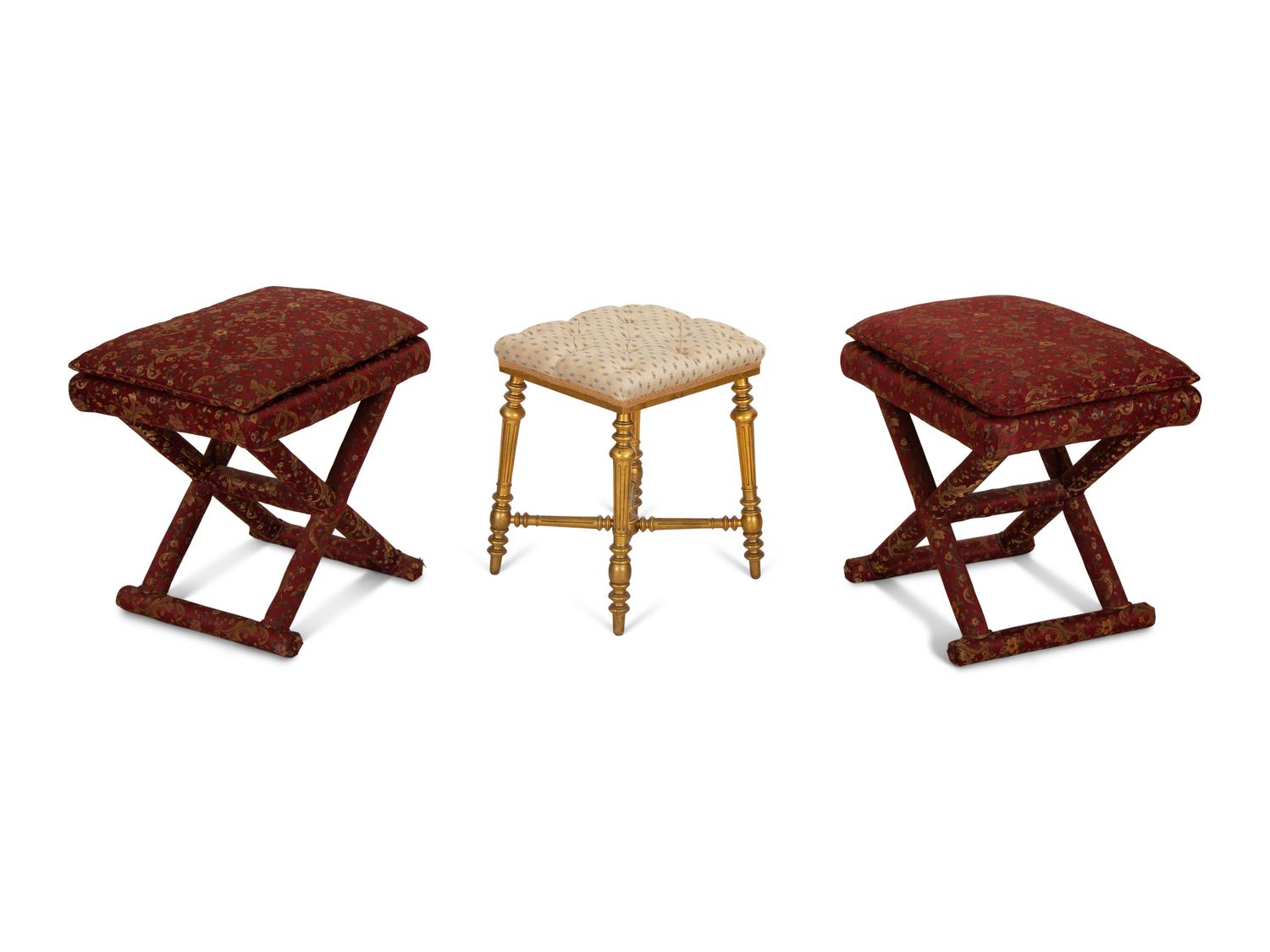 A Group of Three Upholstered Stools — 20th Century