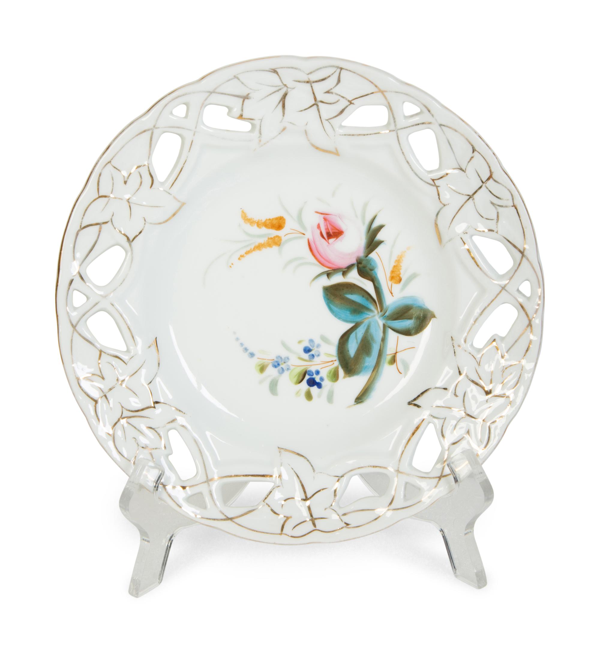 Nine English Porcelain Luncheon Plates and Five Continental Porcelain Cups with Saucers