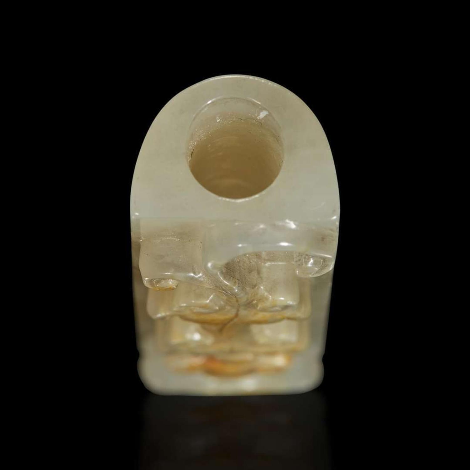 A Chinese grey-white jade plume-holder 高浮雕螭龍玉翎管
