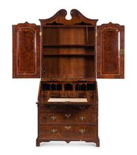 A George I Burr Yew Wood Secretary Bookcase
