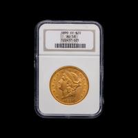 An 1890-CC Liberty Head $20 Gold Coin [NGC AU58]