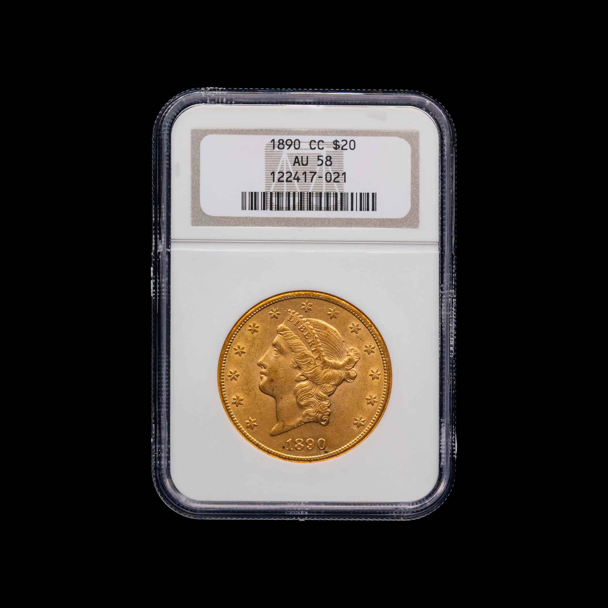 An 1890-CC Liberty Head $20 Gold Coin [NGC AU58]