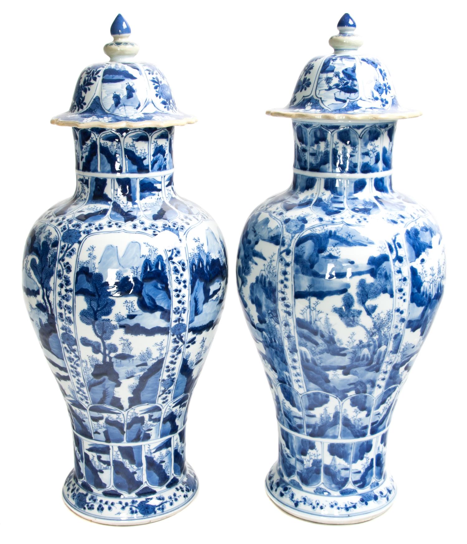 A Pair of Chinese Blue and White Porcelain Ginger Jars Height 22 inches. — 20TH CENTURY