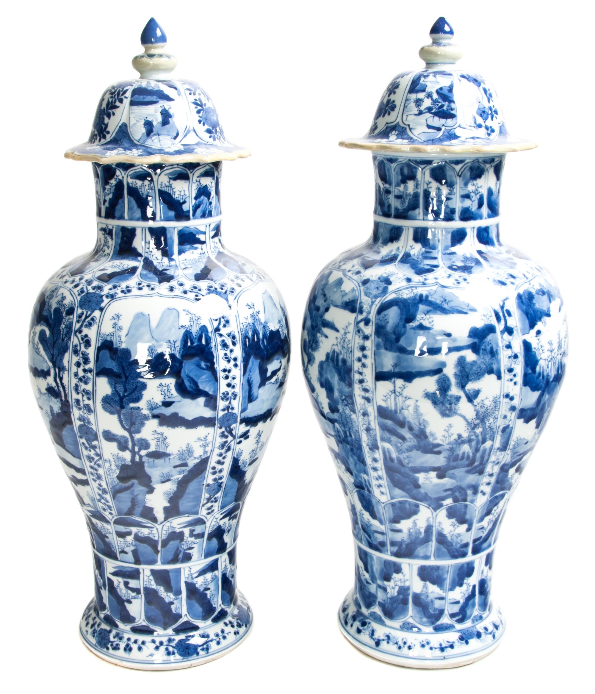 A Pair of Chinese Blue and White Porcelain Ginger Jars Height 22 inches. — 20TH CENTURY