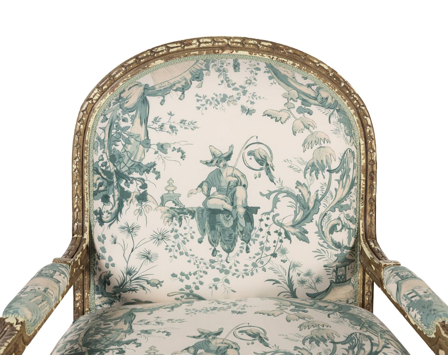 A Pair of Louis XVI Style Painted Fauteuils