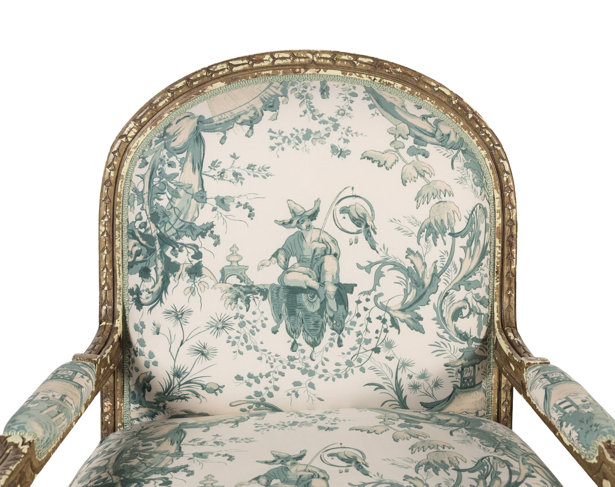 A Pair of Louis XVI Style Painted Fauteuils