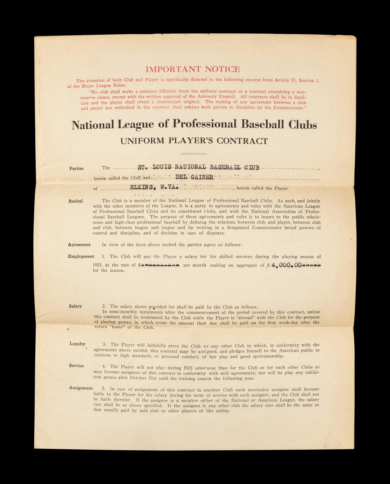 A Group of 15 1920s-30s St. Louis Cardinals Contract Agreements All Signed by Branch Rickey