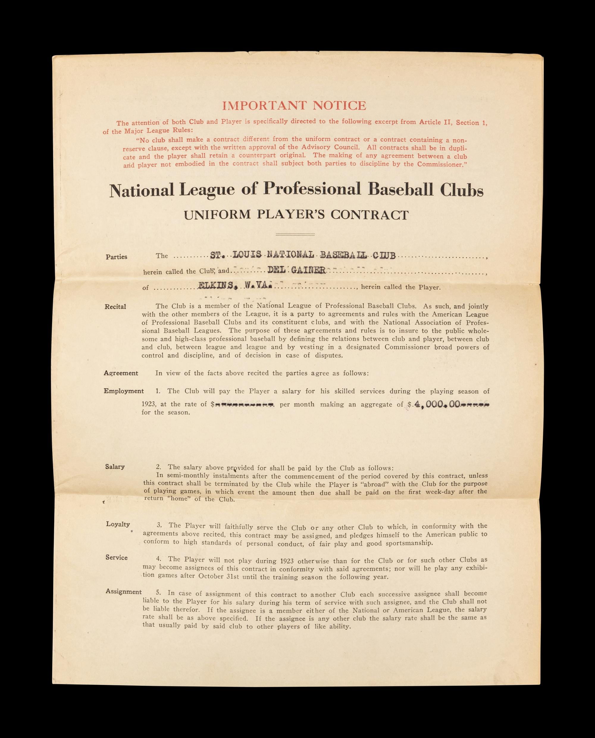 A Group of 15 1920s-30s St. Louis Cardinals Contract Agreements All Signed by Branch Rickey