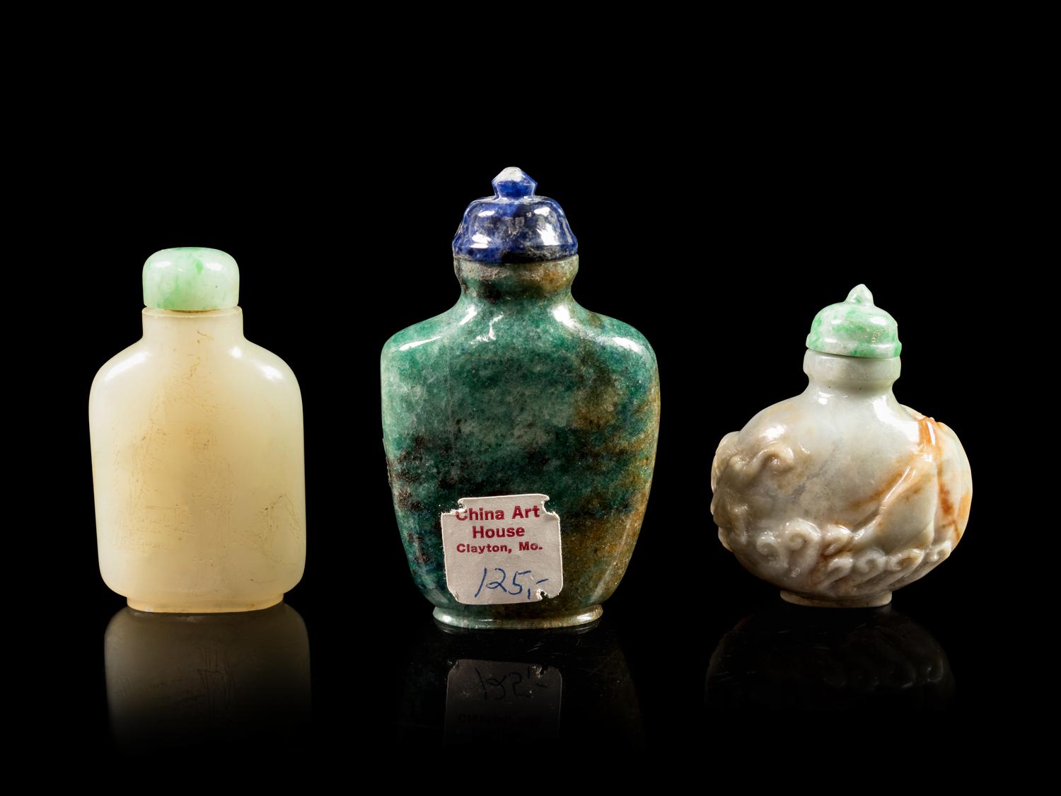 Three Chinese Jadeite and Jade Snuff Bottles