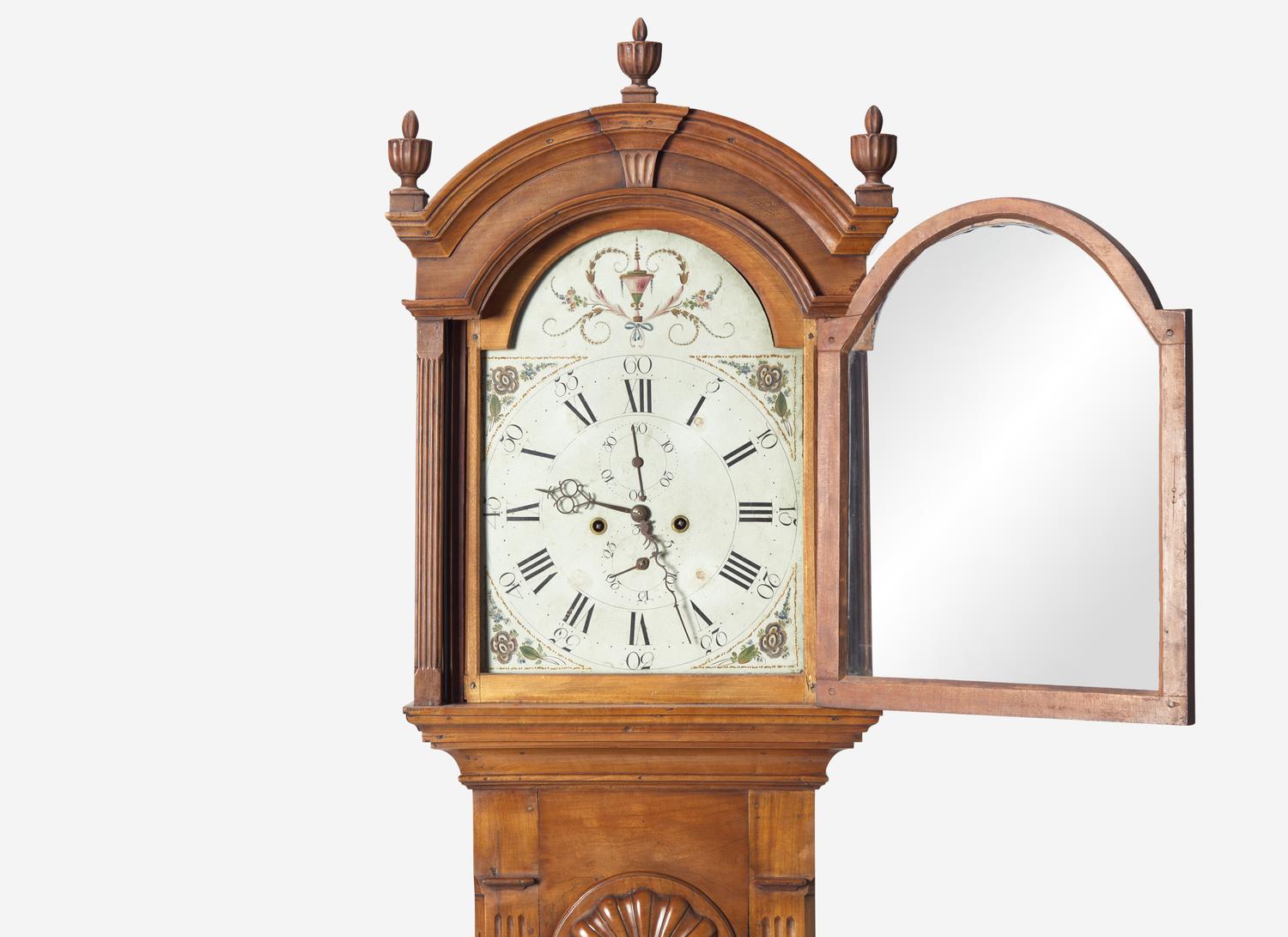 A Chippendale Shell-Carved Cherrywood Block-Front Tall Case Clock
