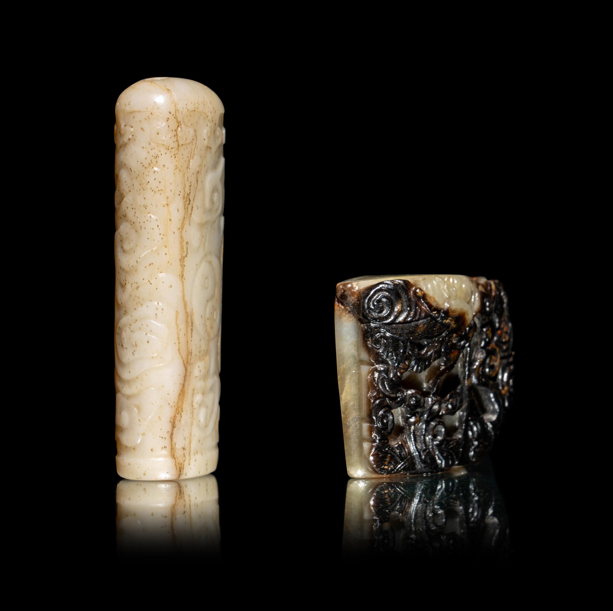 Two Chinese Carved Jade and Scholars' Objects