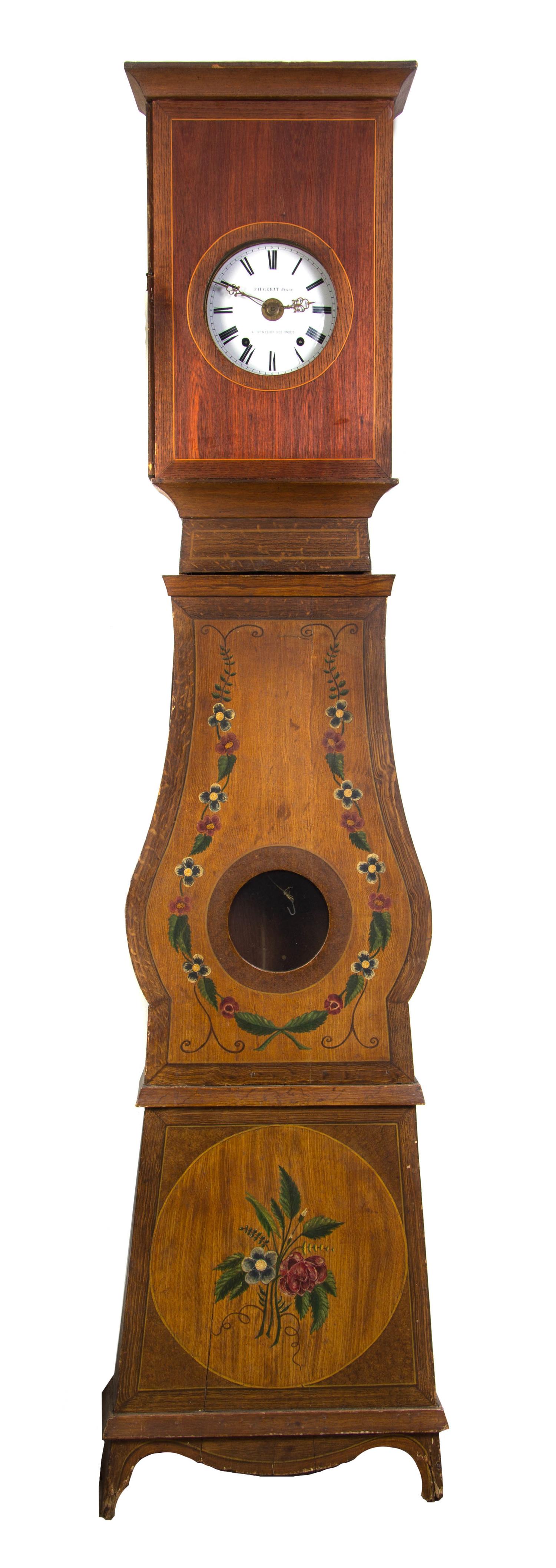 A French Oak Tall Case Clock, FAUGERAT, Height 91 3/4 inches. — FAUGERAT,