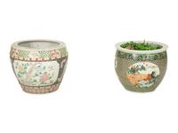 A Pair of Chinese Famille Jaune Porcelain Fish Bowls