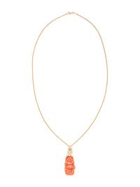 DONALD HUBER, CORAL AND DIAMOND BUDDHA PENDANT/NECKLACE