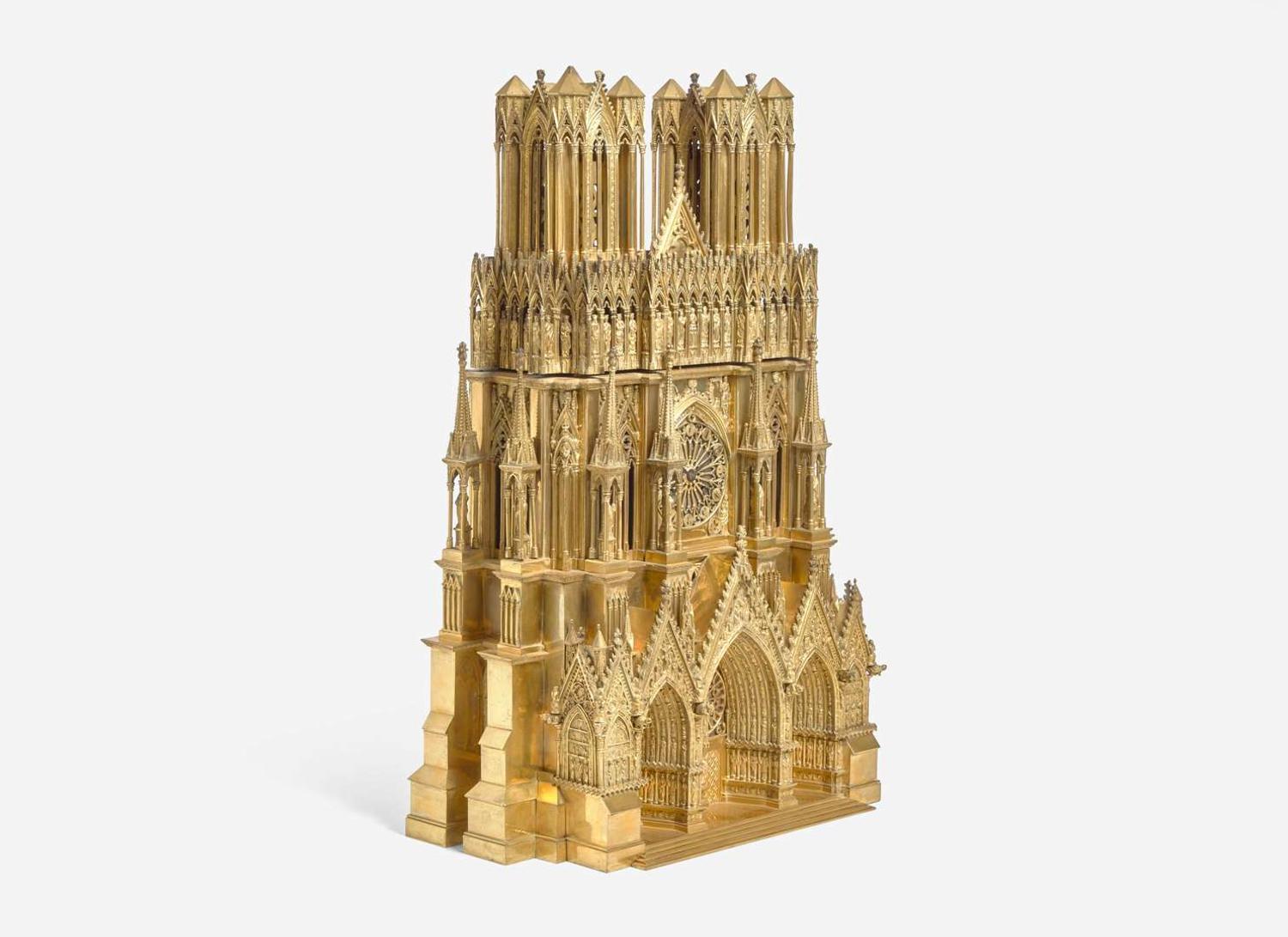 A French gilt bronze mantel clock in the form of Reims Cathedral, Pierre-Honoré-César Pons (1773-1851), Paris, second quarter 19th century
