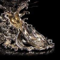 A Japanese Rock Crystal Sphere and Silver 'Dragon and Waves' Stand, Signed Yoshimasa Saku Meiji/Taisho Period 日本明治/大正時期 義正作潮を支配する珠と龍