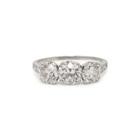 ANTIQUE, THREE STONE DIAMOND AND PLATINUM RING