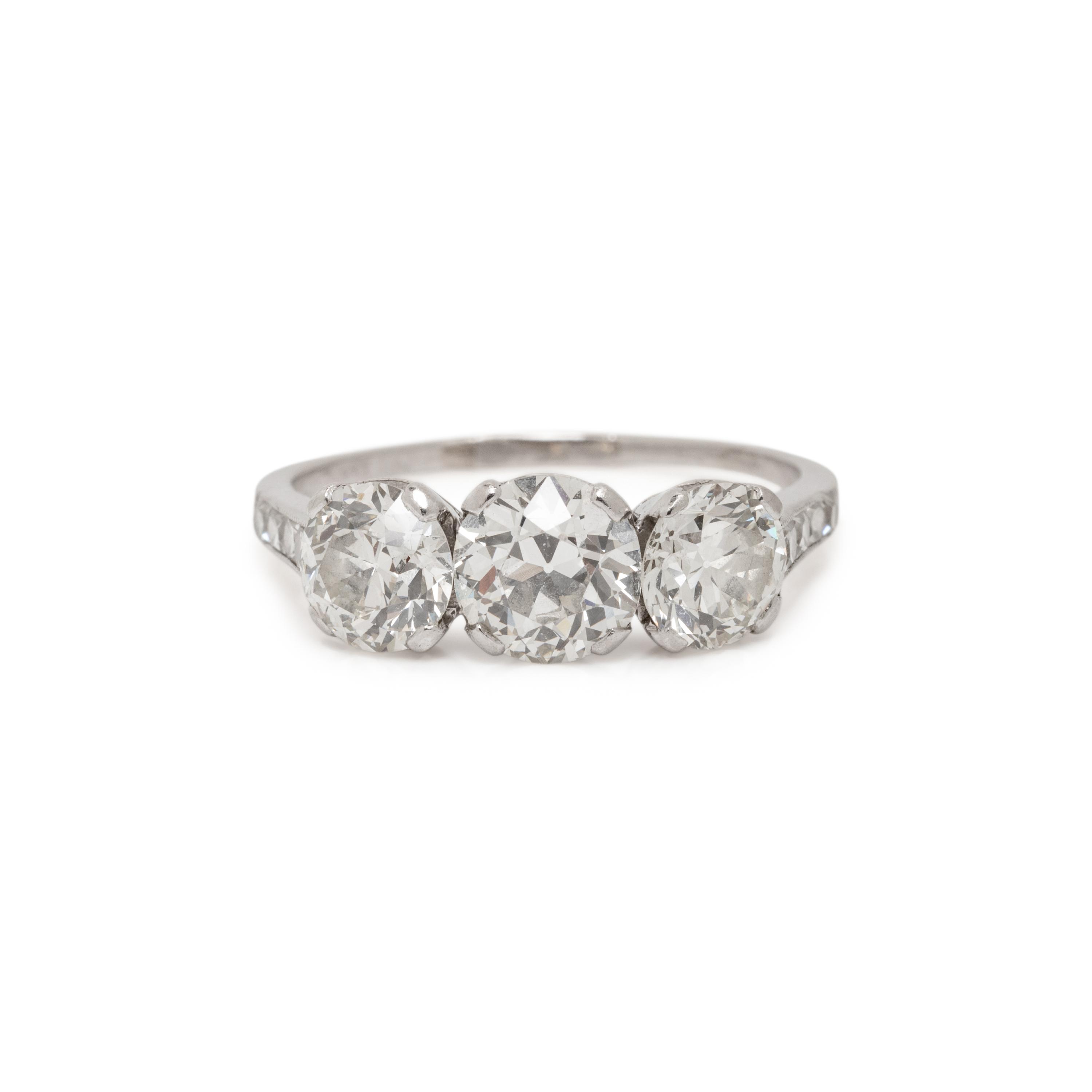 ANTIQUE, THREE STONE DIAMOND AND PLATINUM RING