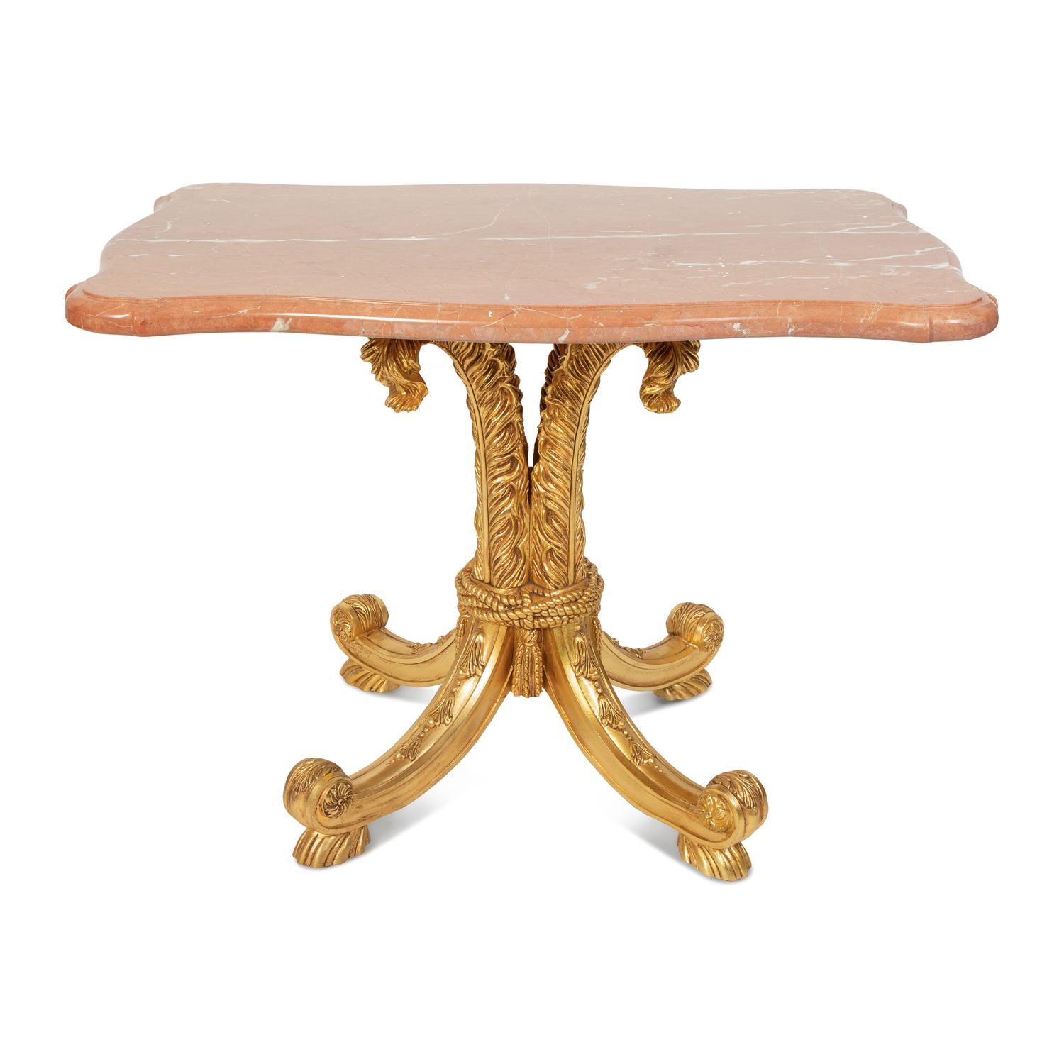 A Louis XV Style Carved Giltwood Rouge Marble Top Table