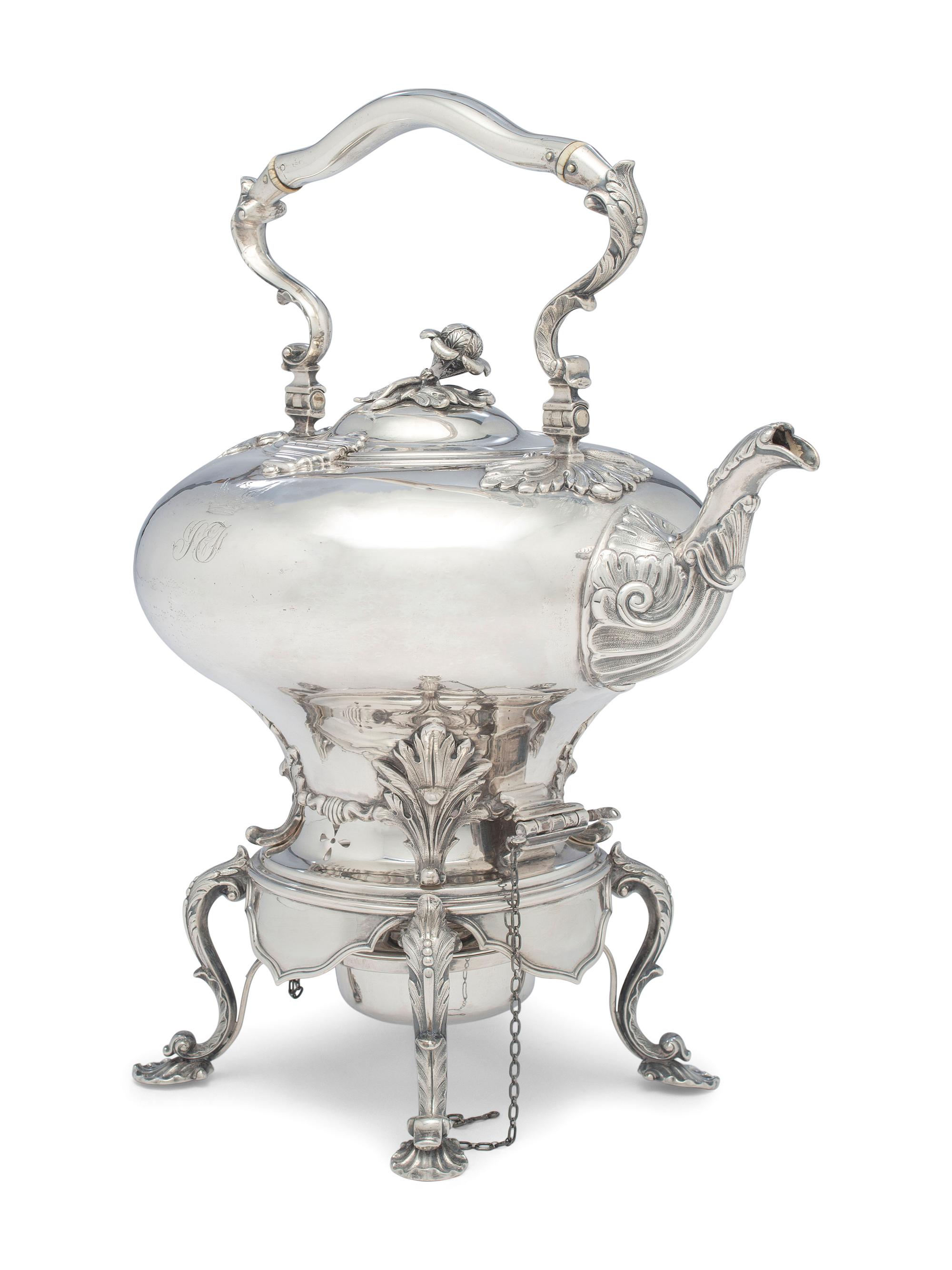 An American Coin Silver Teapot on Stand