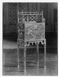 A George III 'Lac Bergaute' and Black and Gilt-Japanned Secrétaire Cabinet-on-Stand