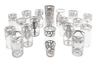 A Group of Twenty Silver Overlay Glass Cups Height of tallest 5 7/8 inches.