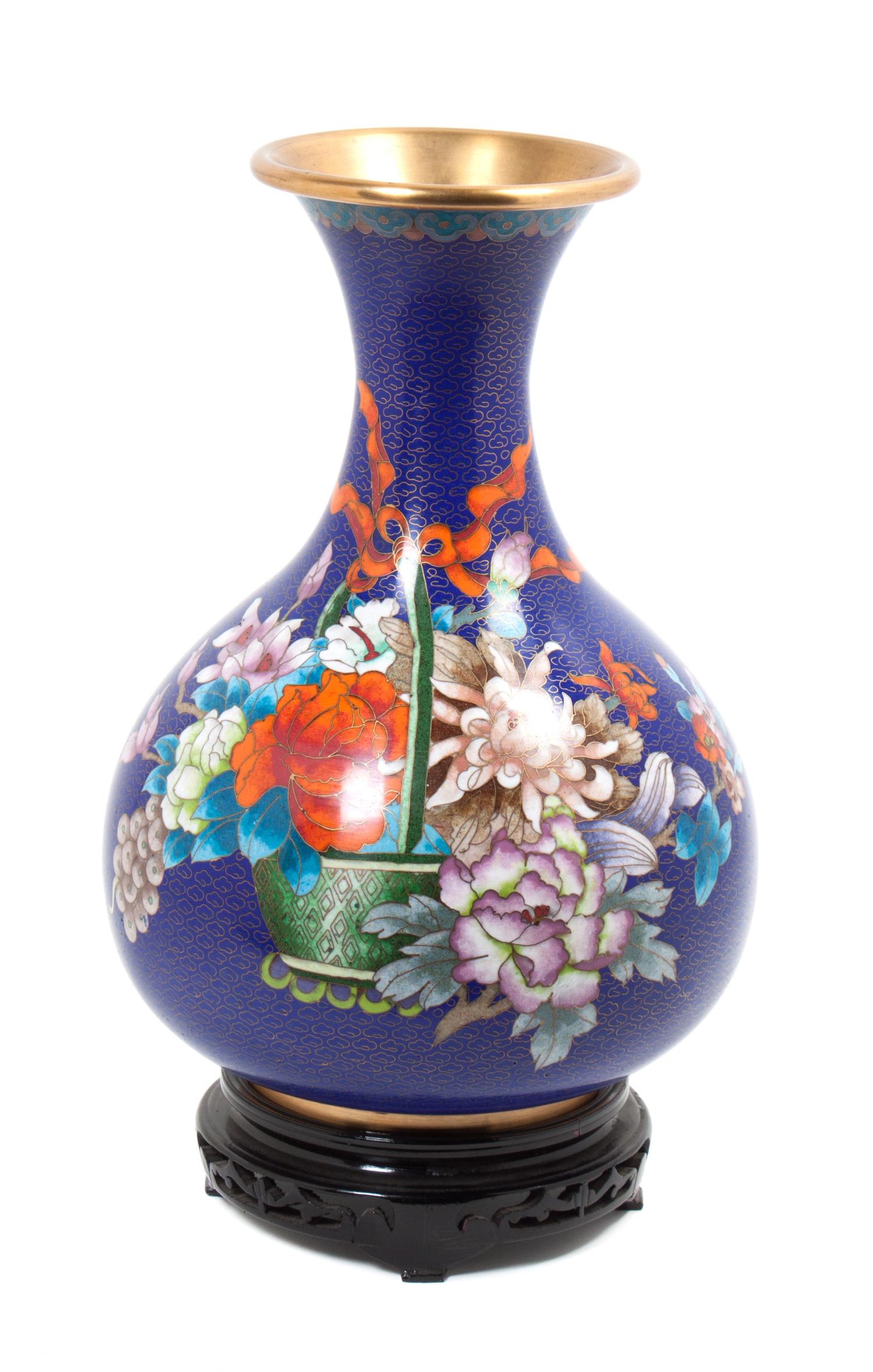 A Cloisonne Enameled Vase Height 13 inches.