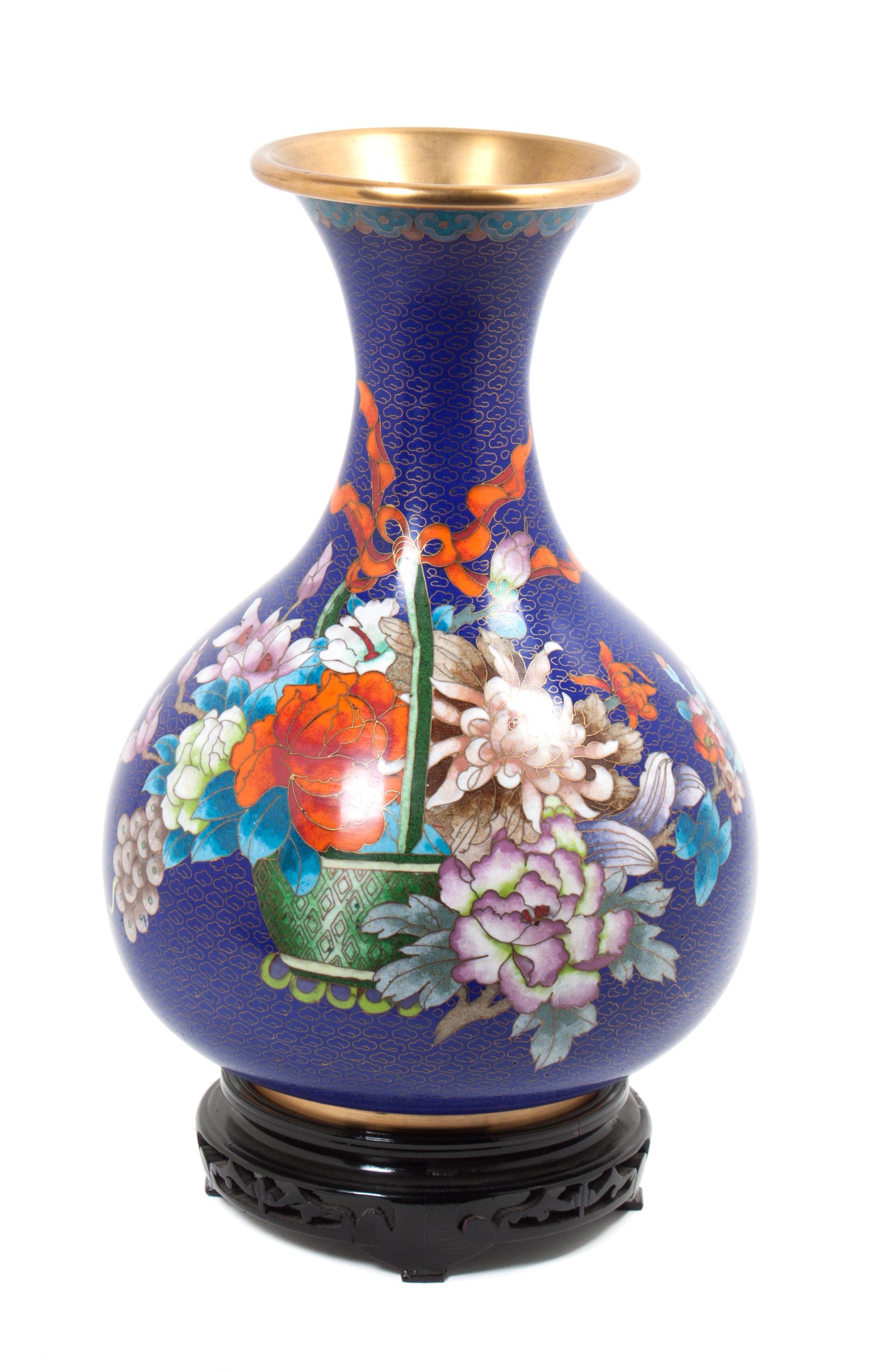 A Cloisonne Enameled Vase Height 13 inches.