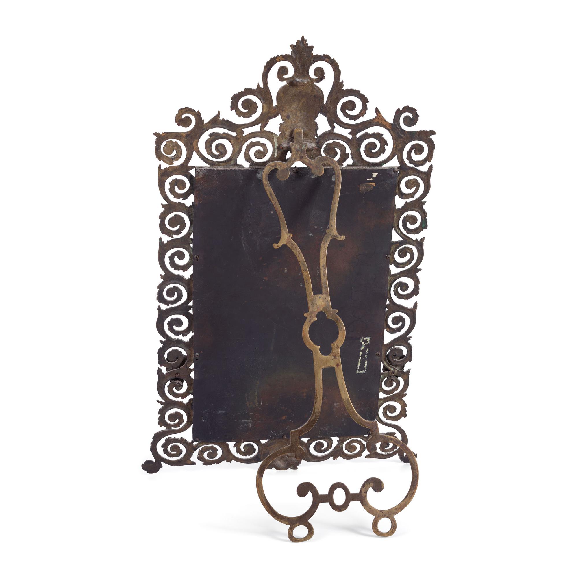 Brass Easel Mirror with Grotesque Mask, Possibly Bradley & Hubbard