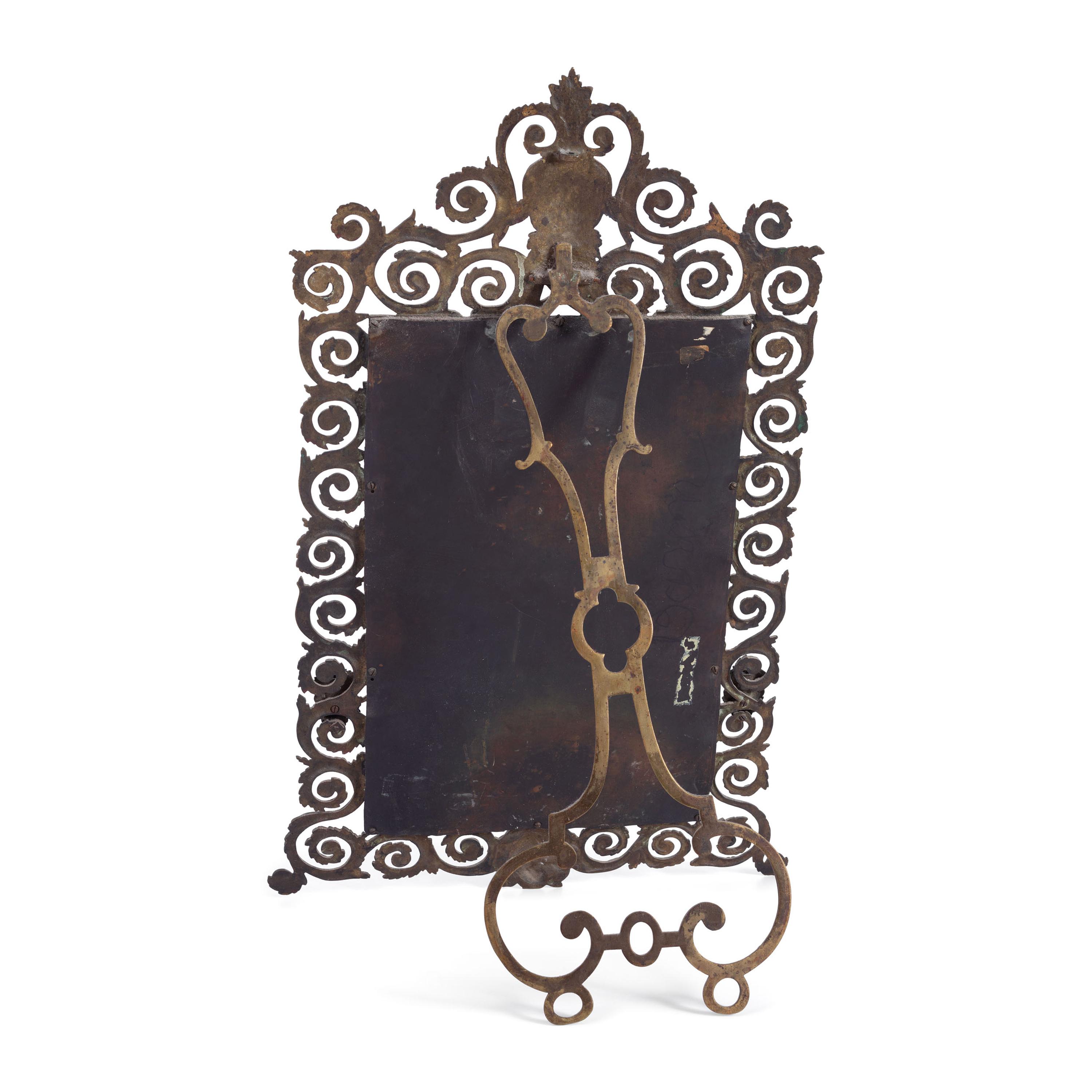Brass Easel Mirror with Grotesque Mask, Possibly Bradley & Hubbard