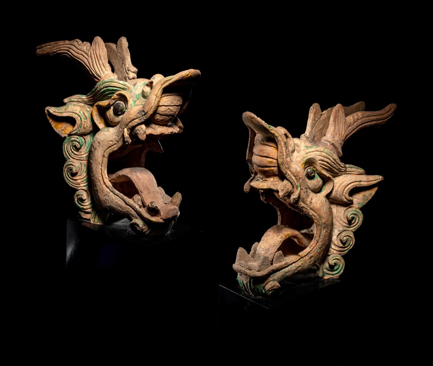 A Pair of Glazed Dragon-Form Roof-Tiles