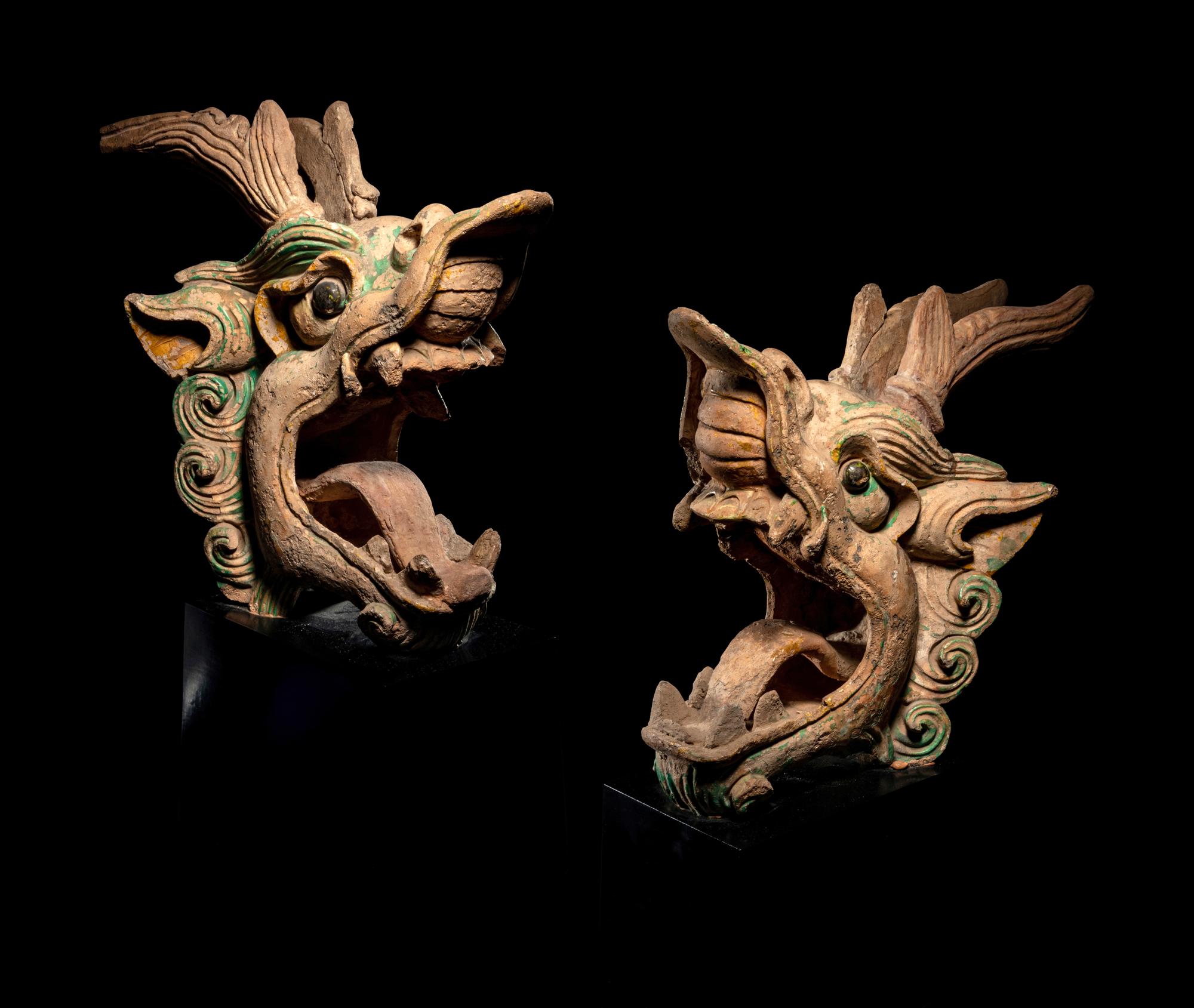 A Pair of Glazed Dragon-Form Roof-Tiles