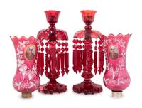 A Pair of Persian Market Enameled Glass Oil Lamps