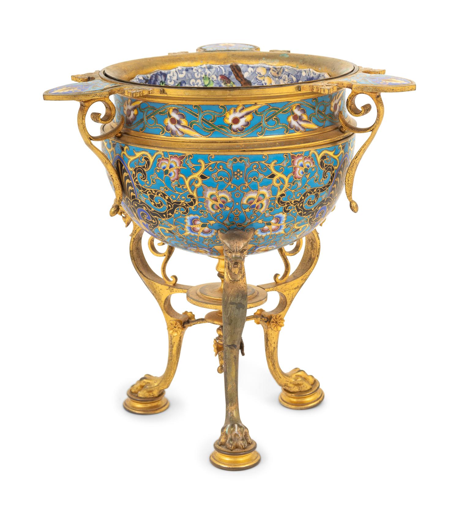 A French Gilt Bronze and Champlevé Centerpiece