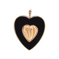YELLOW GOLD, ONYX AND DIAMOND HEART PENDANT