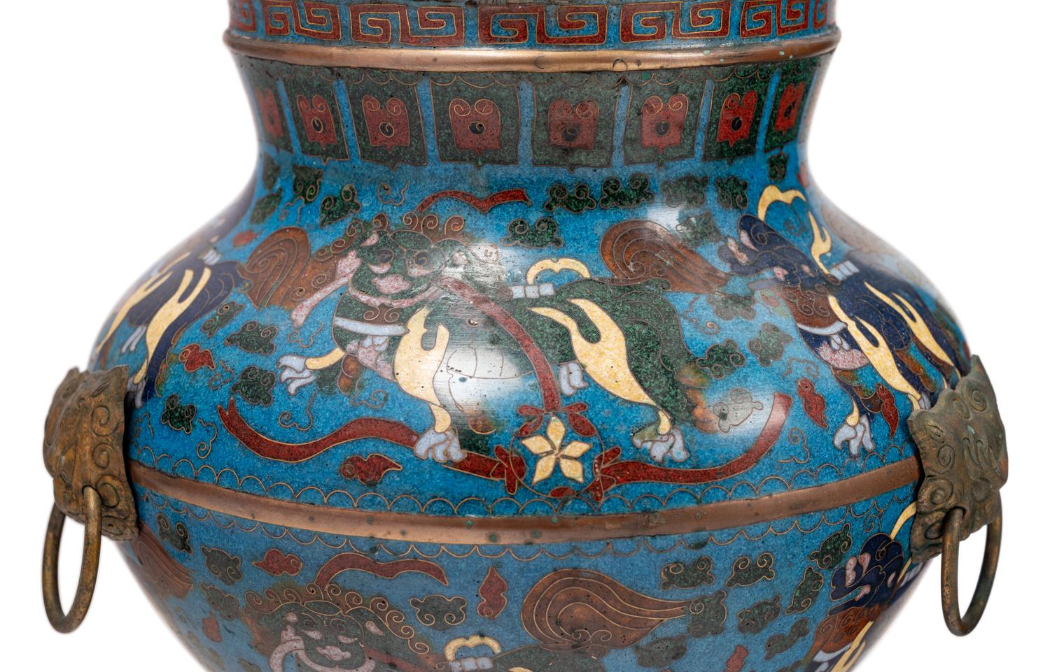 Three Pairs of Japanese Blue Ground Cloisonné Enamel Vases