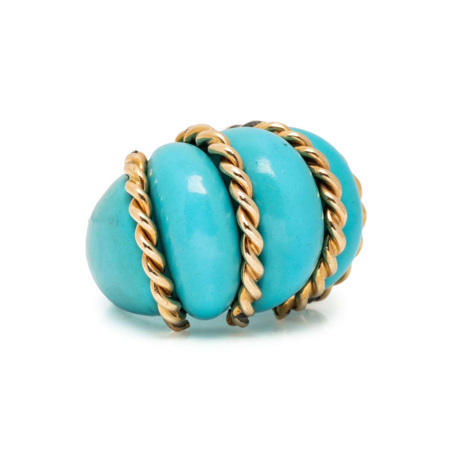YELLOW GOLD AND COMPOSITE TURQUOISE RING