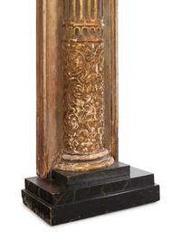 A Pair of Continental Painted and Parcel-Gilt Corinthian Columnar Pilasters