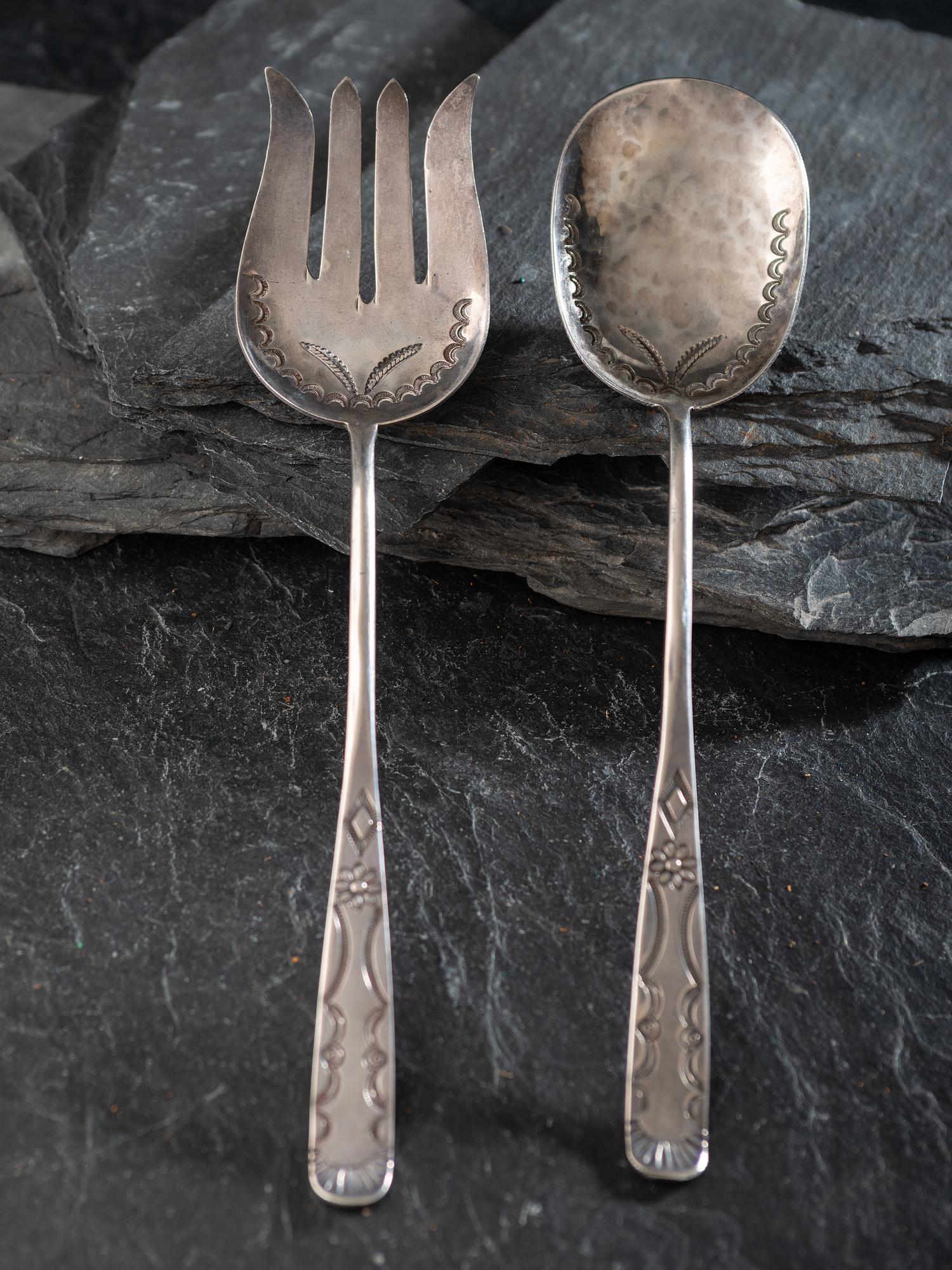 Navajo Heavily Stamped Silver Salad Server, with UITA22 Stamp