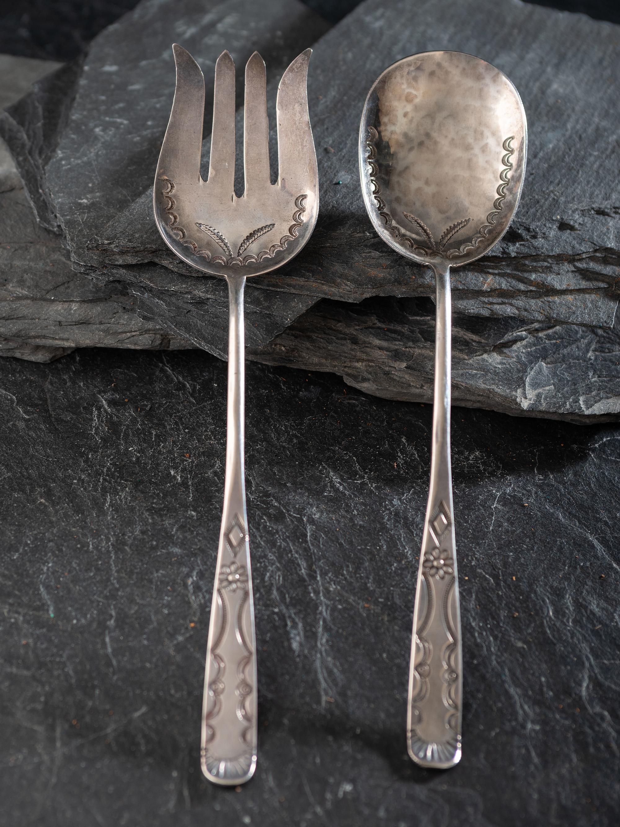 Navajo Heavily Stamped Silver Salad Server, with UITA22 Stamp