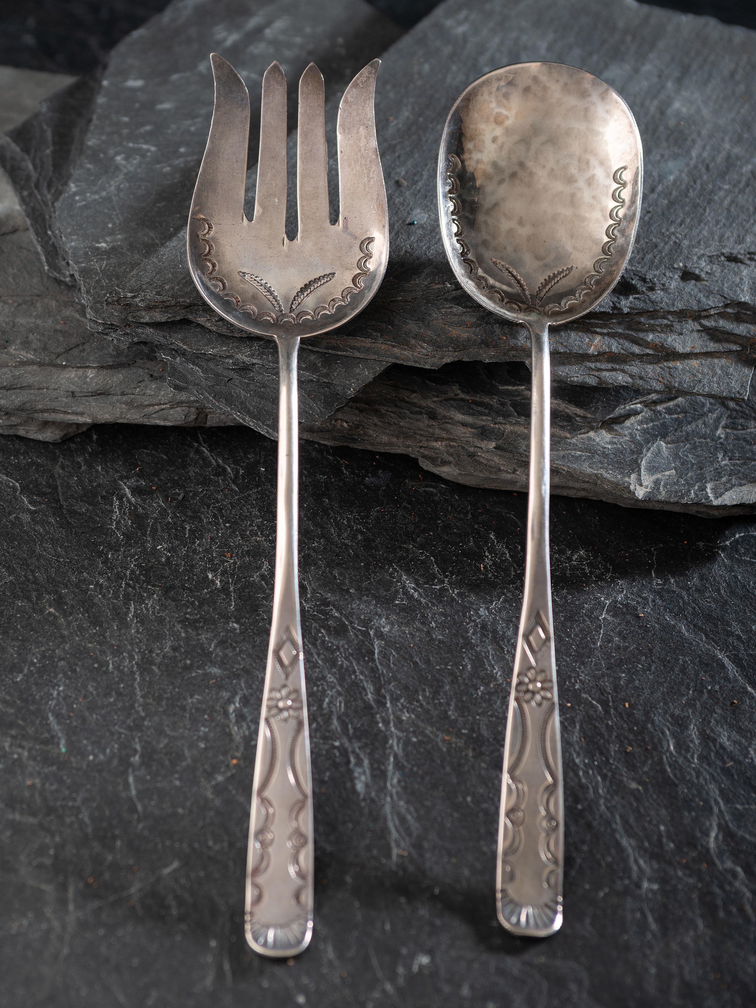 Navajo Heavily Stamped Silver Salad Server, with UITA22 Stamp