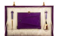 A French Leather Cased Enameled Silver Toiletry Set